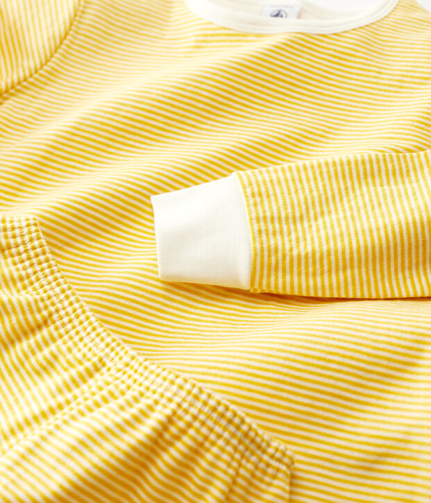 Unisex Pinstriped Yellow Organic Cotton Tube Knit Pyjamas yellow/white